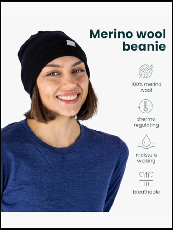 100% Merino Wool Beanie Hat - Unisex All Season Running Hiking main image 5